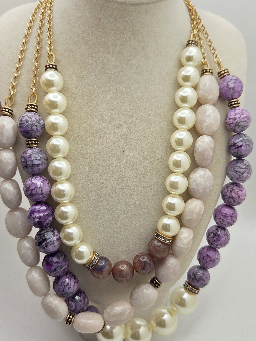 NWT Talbots Multi-Strand Stone & Pearl Statement Necklace